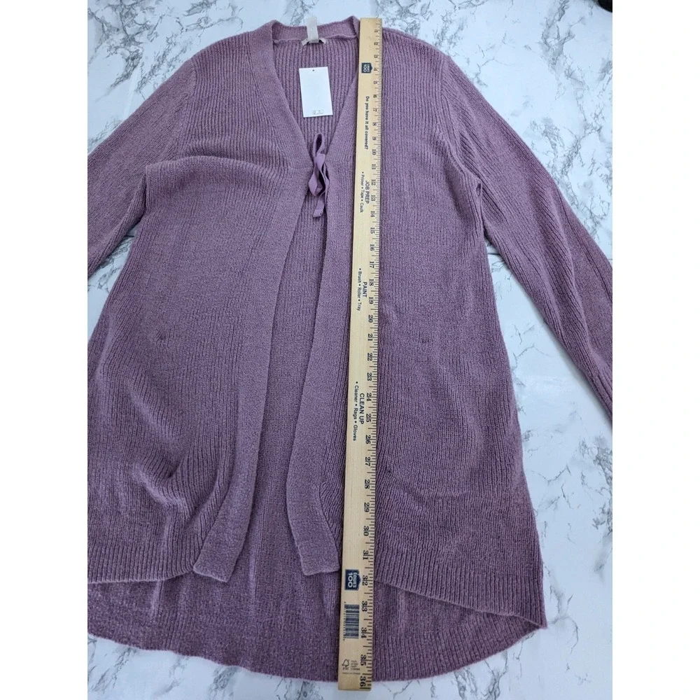 New LOGO Lori Goldstein Long Cardigan Sweater‎ Ribbed Knit Tie Front Pink Large
